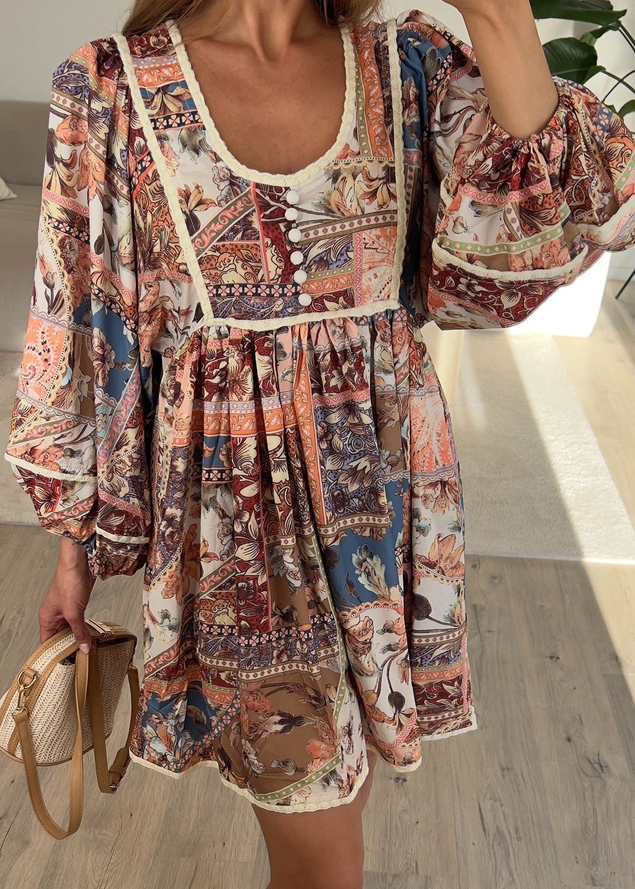 Boho Minikleid mit Vintage-Print - NAHA