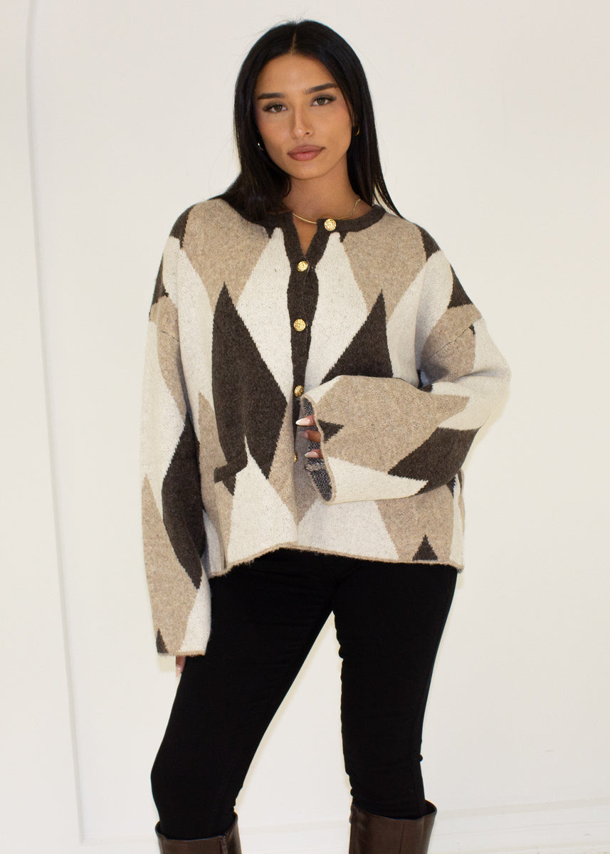 Cardigan mit Muster & Knopfleiste