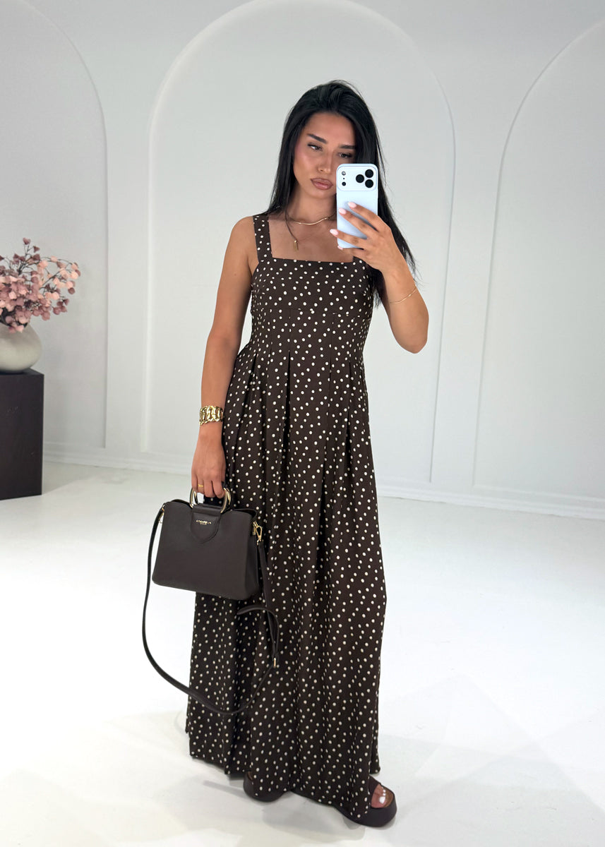 Gepunktetes Maxikleid Braun