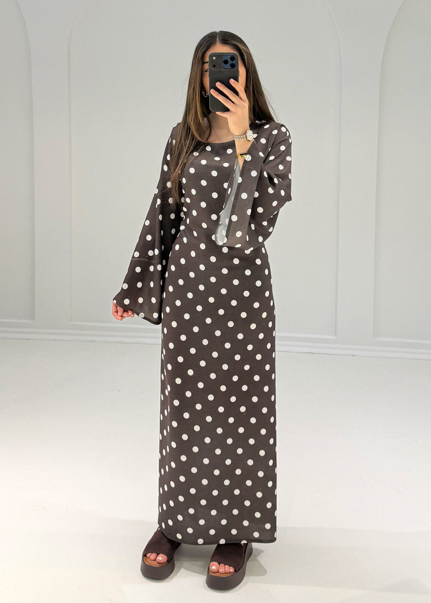 Maxikleid mit Punkteprint & Bindeband