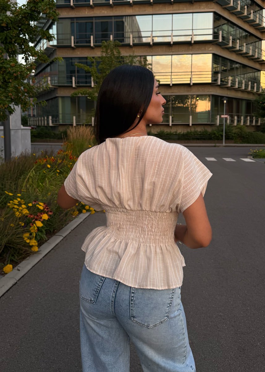 Gestreifte Bluse mit Taillierung Beige - NAHA