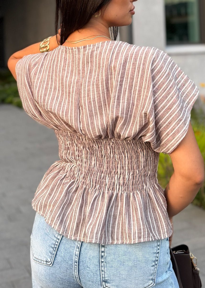 Gestreifte Bluse mit Taillierung Braun - NAHA