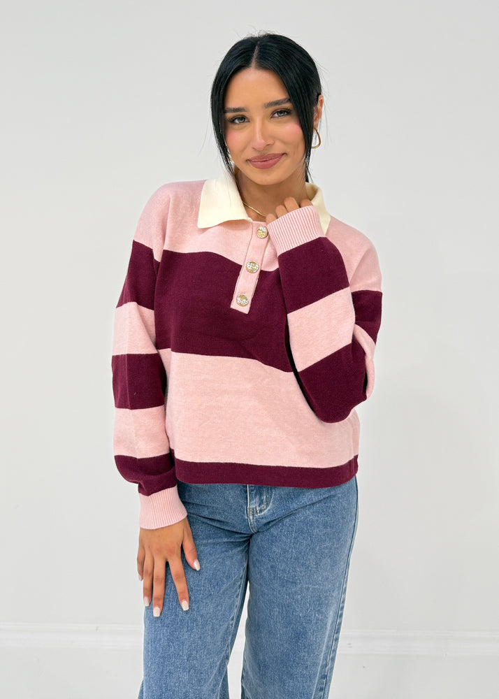 Sweatshirt mit Blockstreifen & Kragen