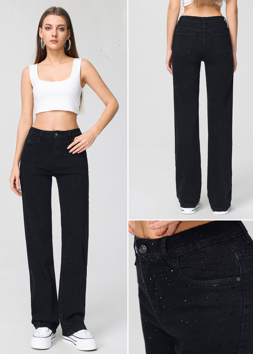 Wide Leg Jeans mit Strassbesatz