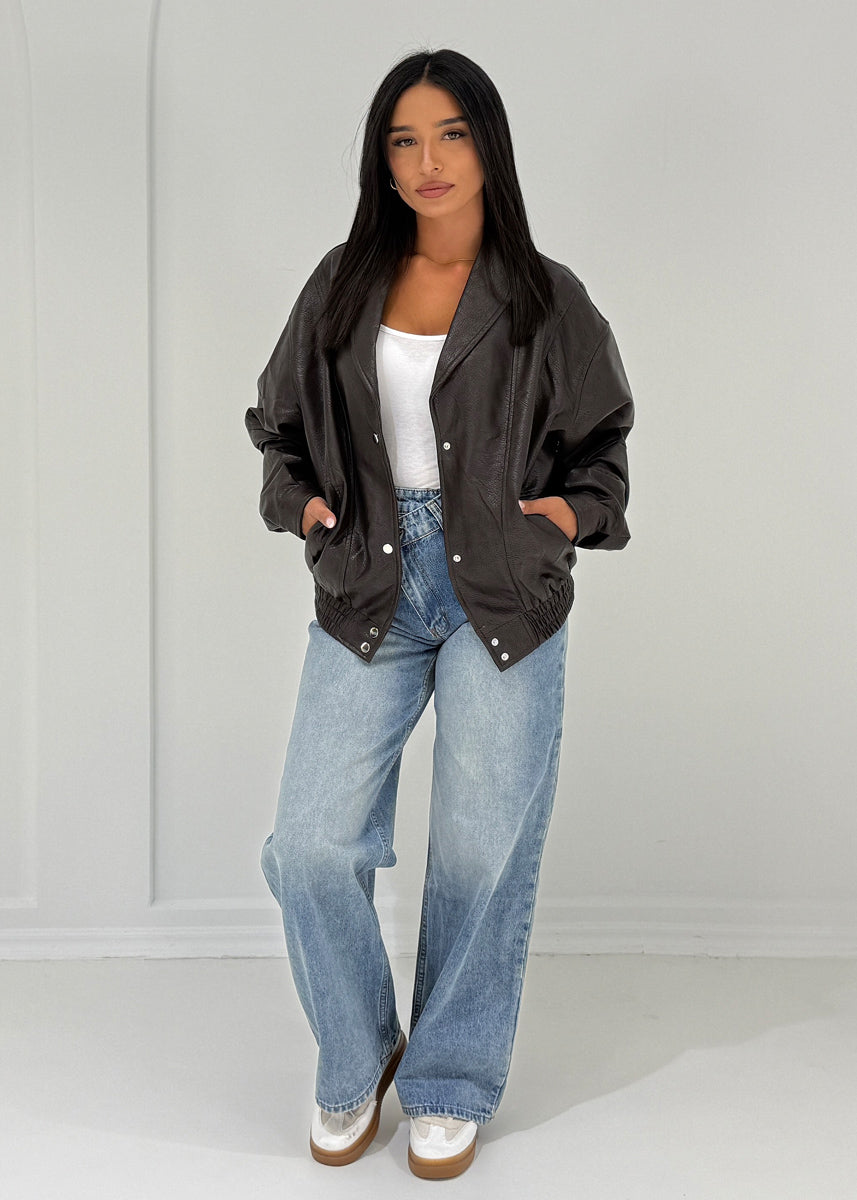 Kunstlederjacke mit Druckknöpfen & Taschen