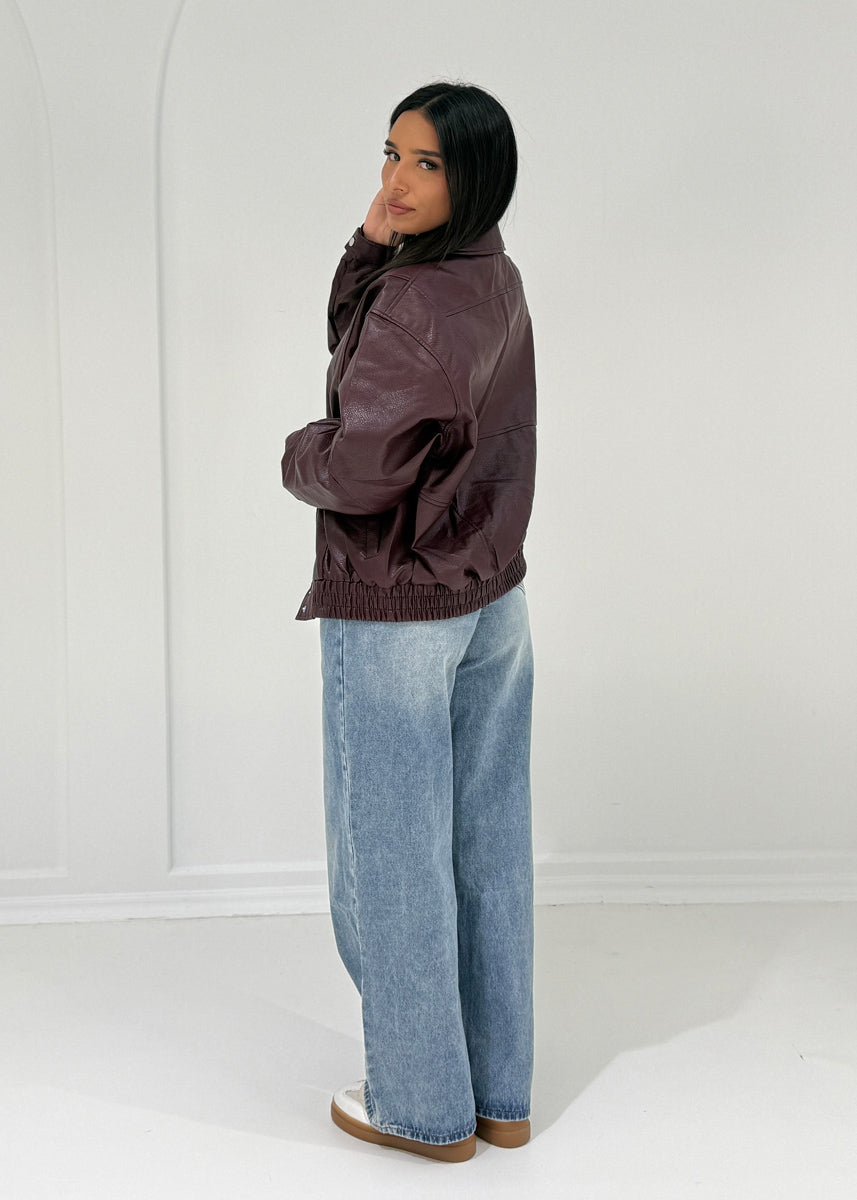 Kunstlederjacke mit Druckknöpfen & Taschen