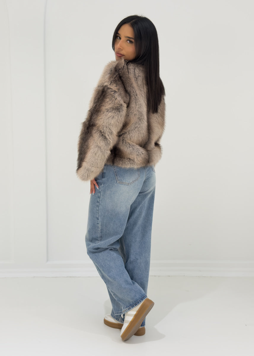 Kurze Kunstfelljacke