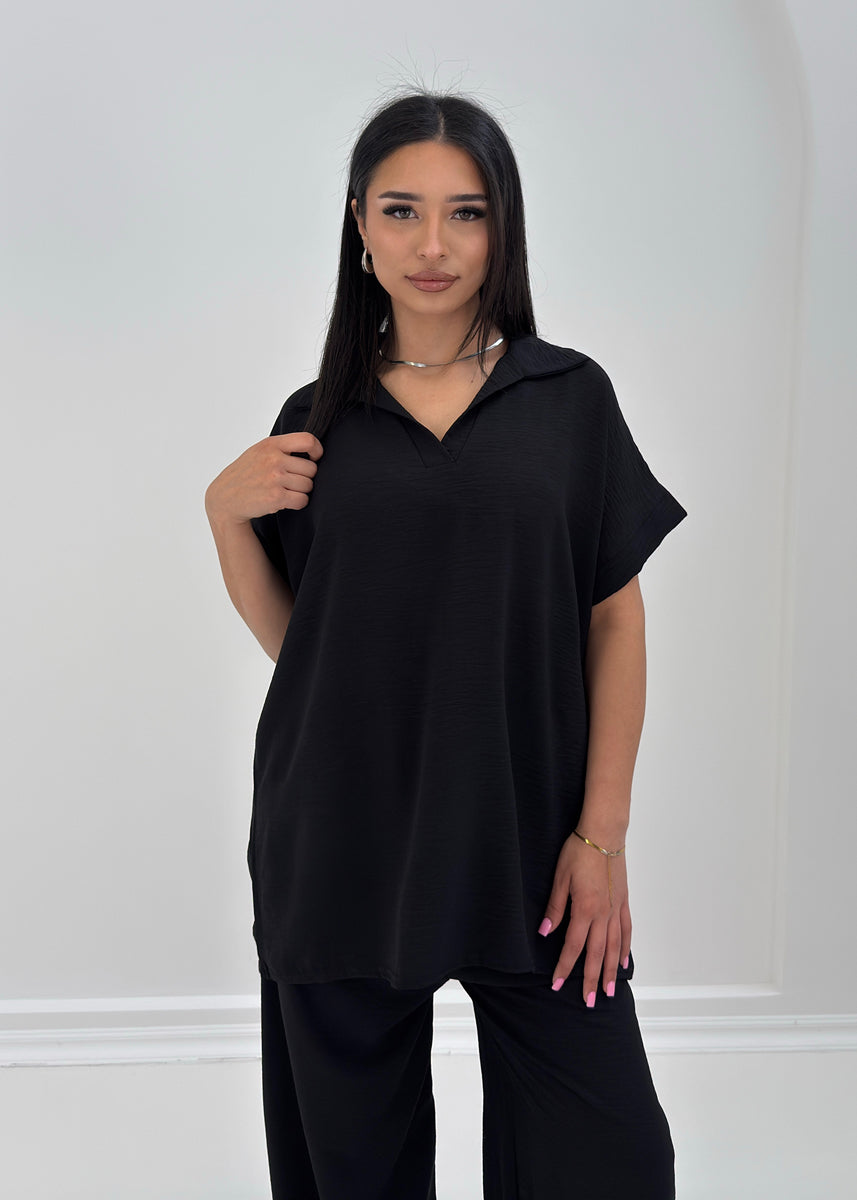 Damen Zweiteiler mit Hemdkragen und weiter Hose – stilvolles Sommeroutfit von NAHA für Alltag und Freizeit