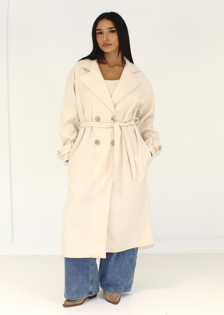Mantel mit Bindegürtel & Goldknöpfen