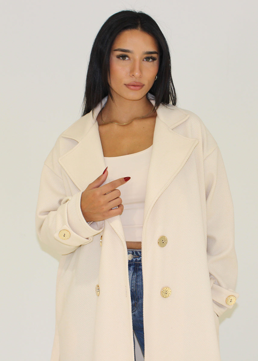 Mantel mit Bindegürtel & Goldknöpfen