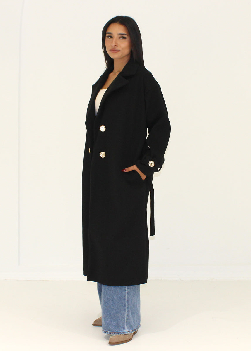 Mantel mit Bindegürtel & Goldknöpfen
