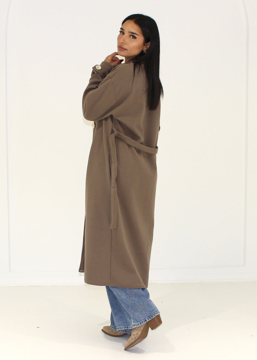 Mantel mit Bindegürtel & Goldknöpfen