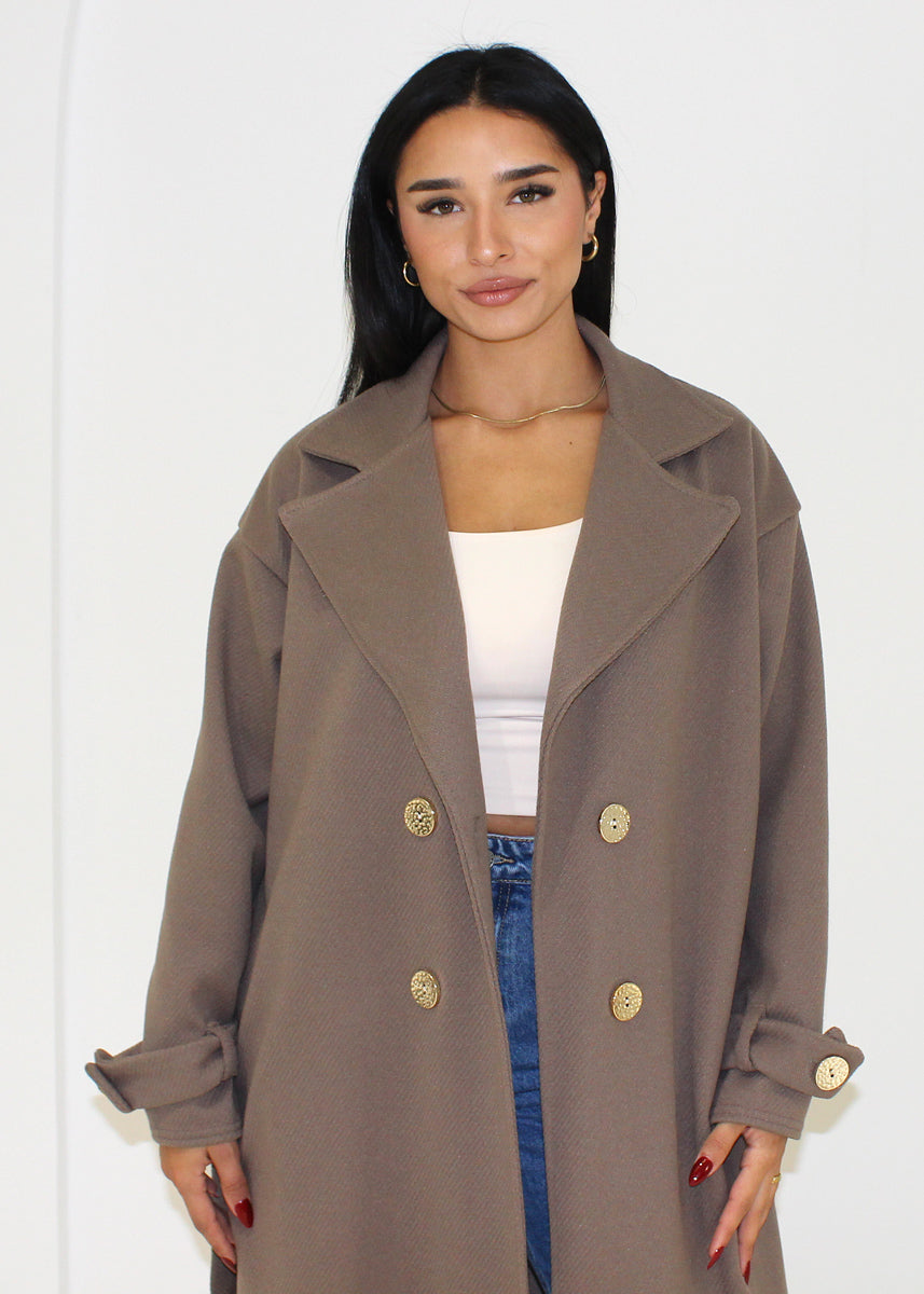 Mantel mit Bindegürtel & Goldknöpfen