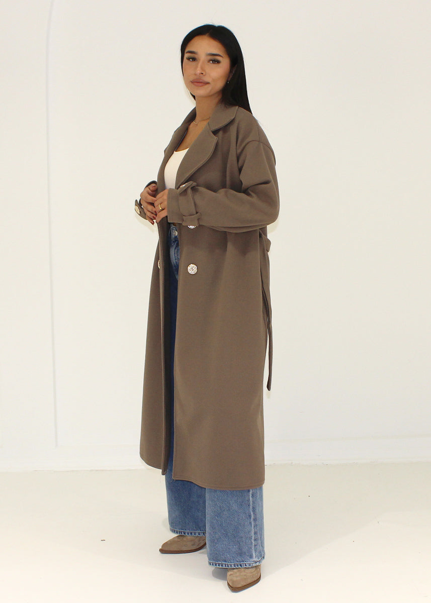 Mantel mit Bindegürtel & Goldknöpfen