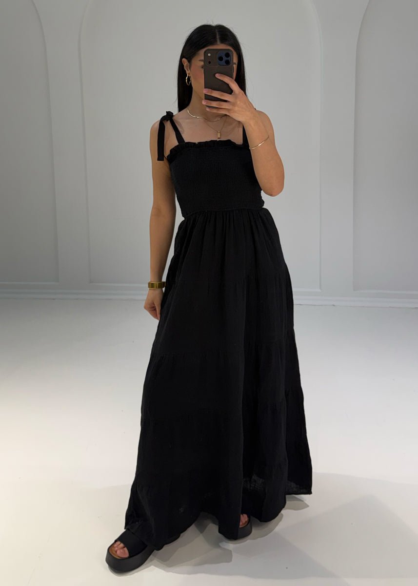 Maxikleid aus Musselin mit Trägern - NAHA
