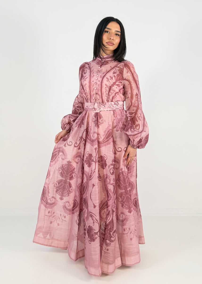 Maxikleid mit Print und Taillengürtel