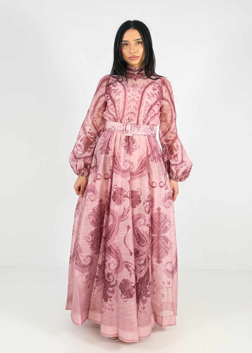 Maxikleid mit Print und Taillengürtel
