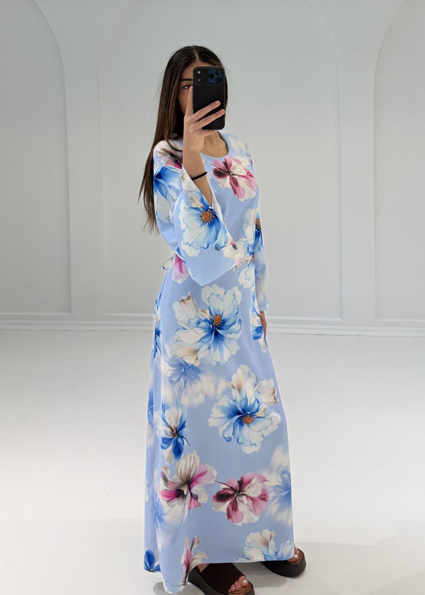 Maxikleid mit Blumenmuster & Bindeband - NAHA