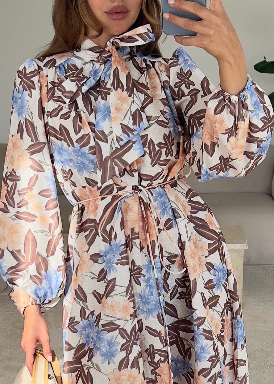 Maxikleid mit floralem Muster und Schleifen-Detail - NAHA