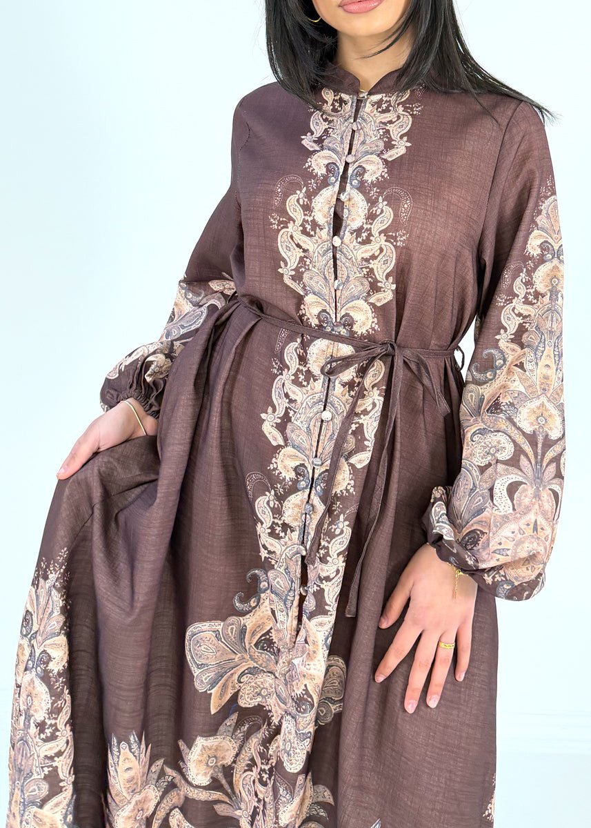 Maxikleid mit Ornamentprint und Bindegürtel - NAHA