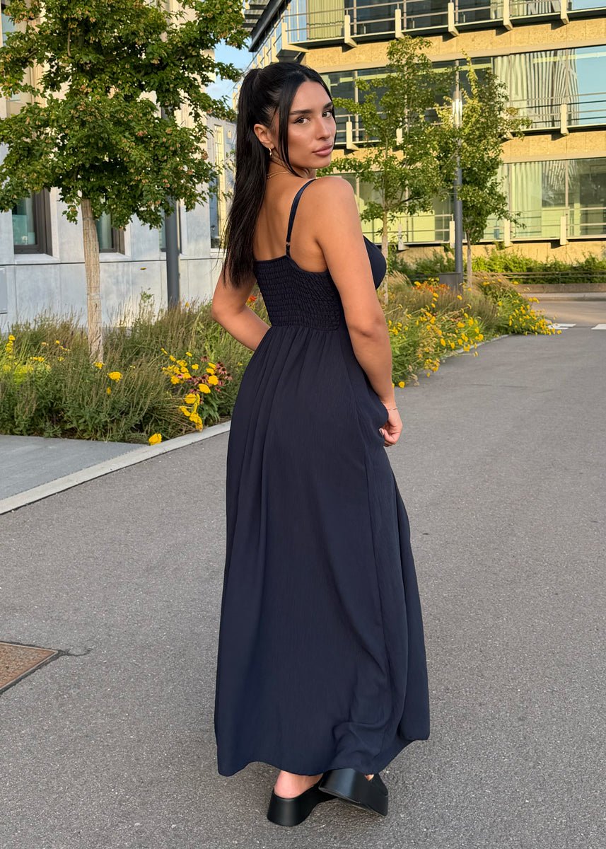 Maxikleid mit Schleife & Spaghettiträgern Dunkelblau - NAHA