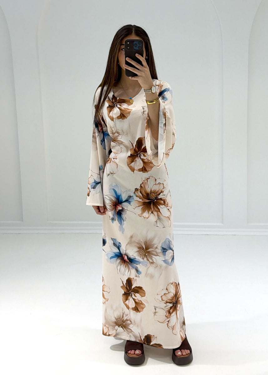 Maxikleid mit Blumenmuster & Bindeband