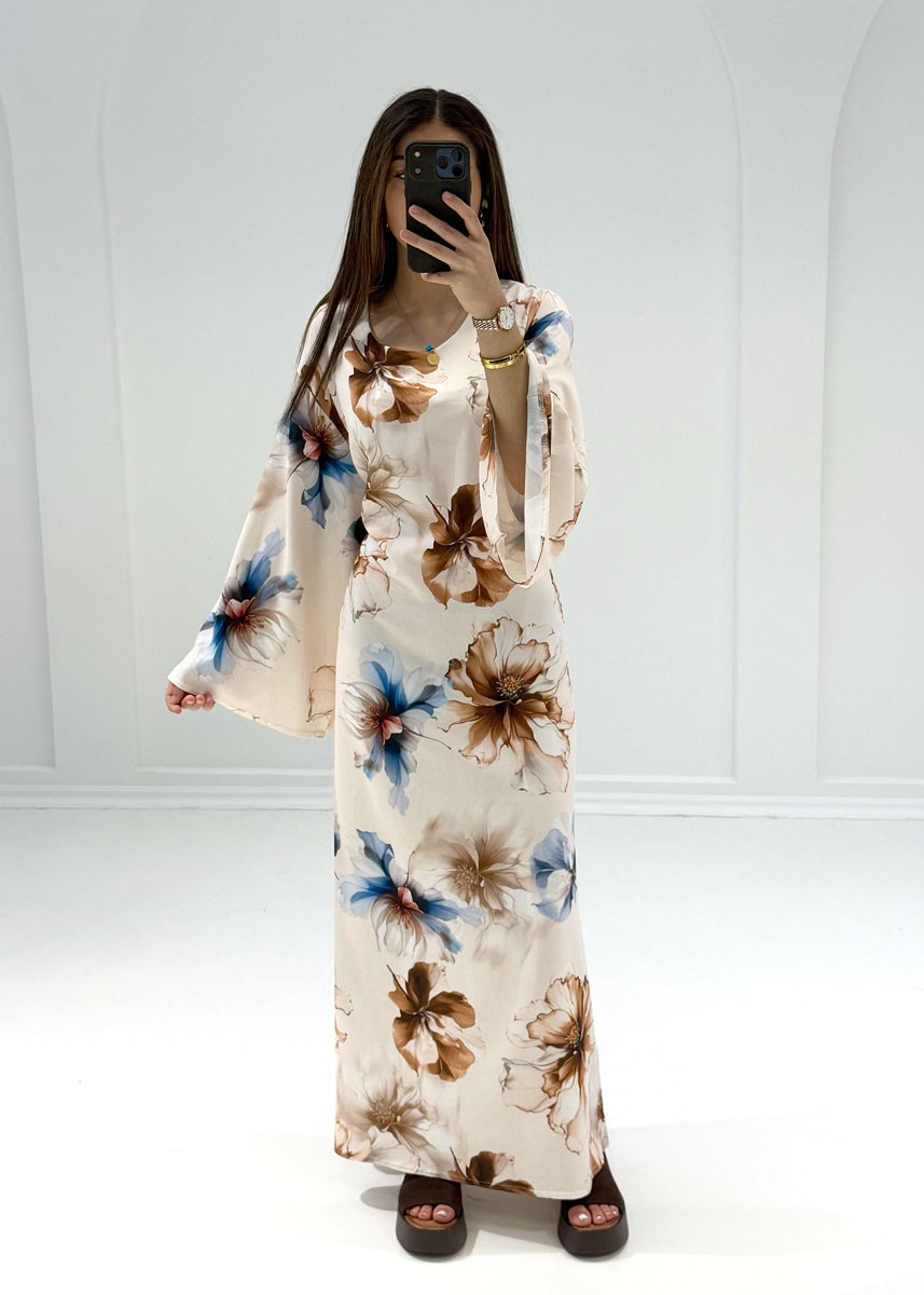 Maxikleid mit Blumenmuster & Bindeband