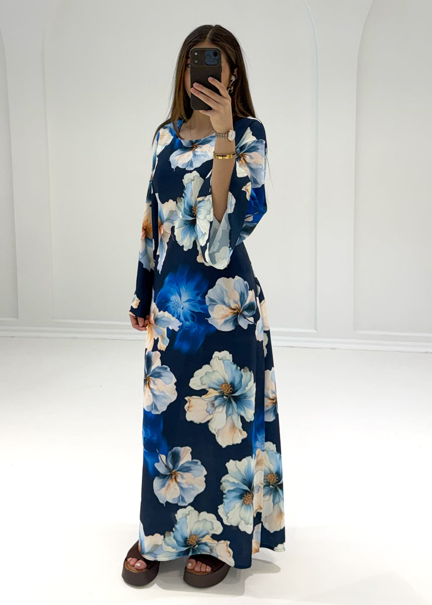 Maxikleid mit Blumenmuster & Bindeband