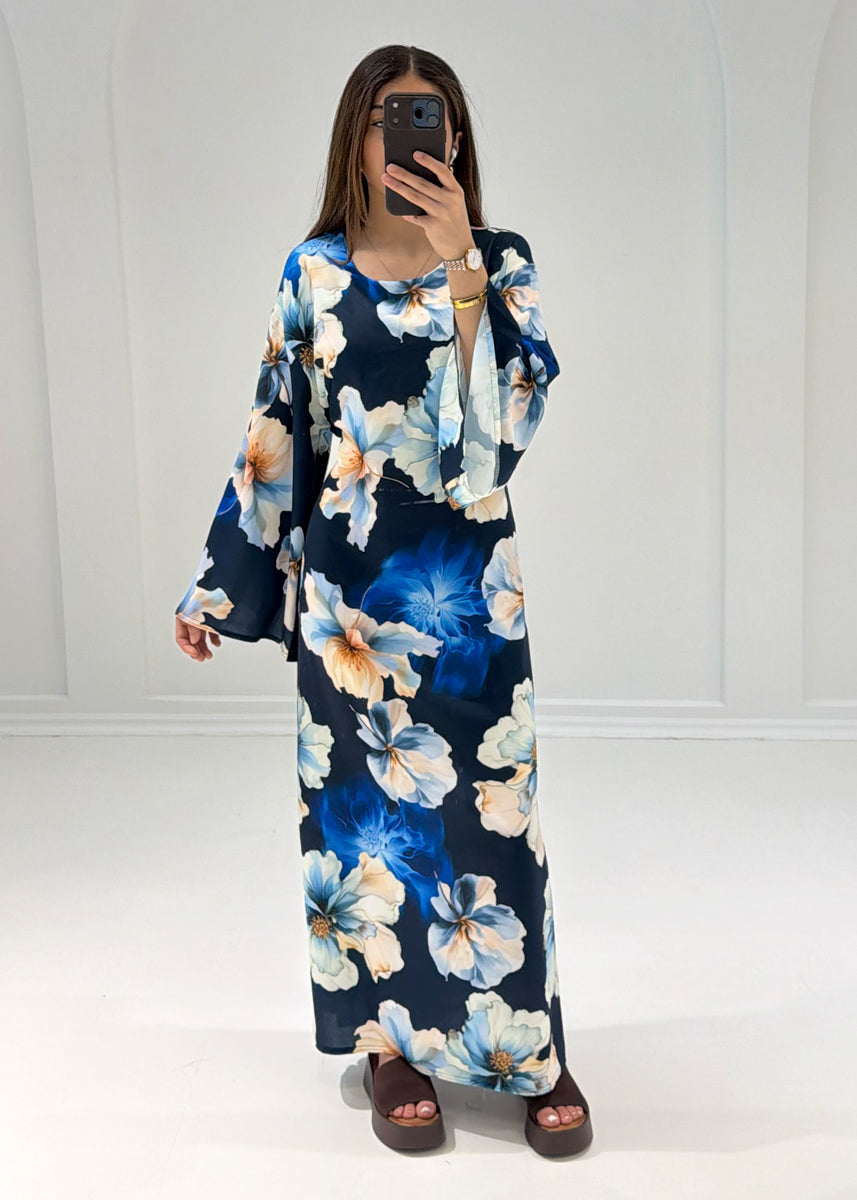 Maxikleid mit Blumenmuster & Bindeband