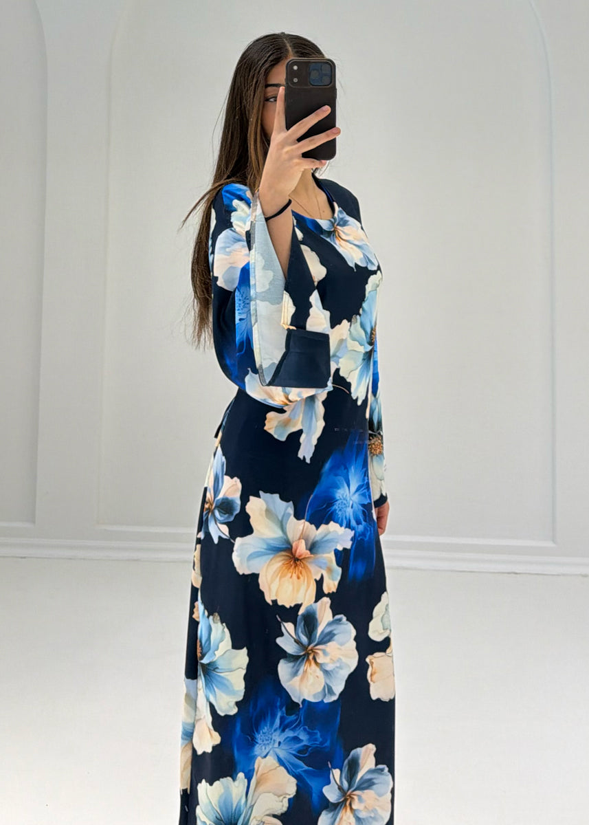 Maxikleid mit Blumenmuster & Bindeband