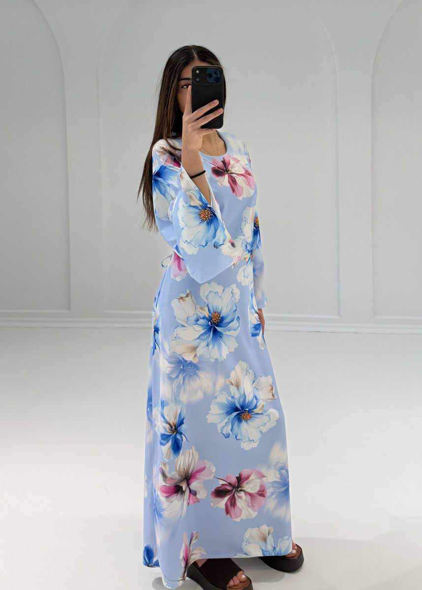 Maxikleid mit Blumenmuster & Bindeband