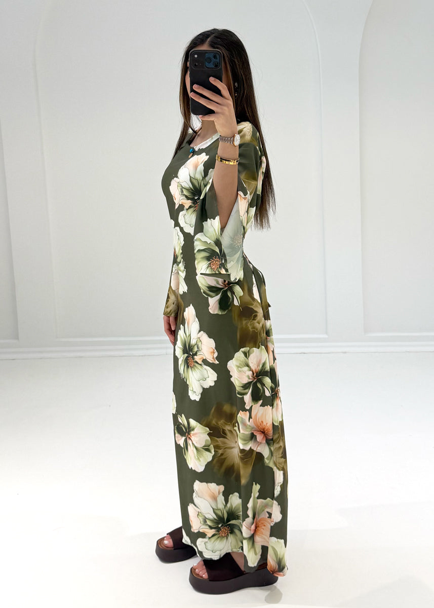 Maxikleid mit Blumenmuster & Bindeband