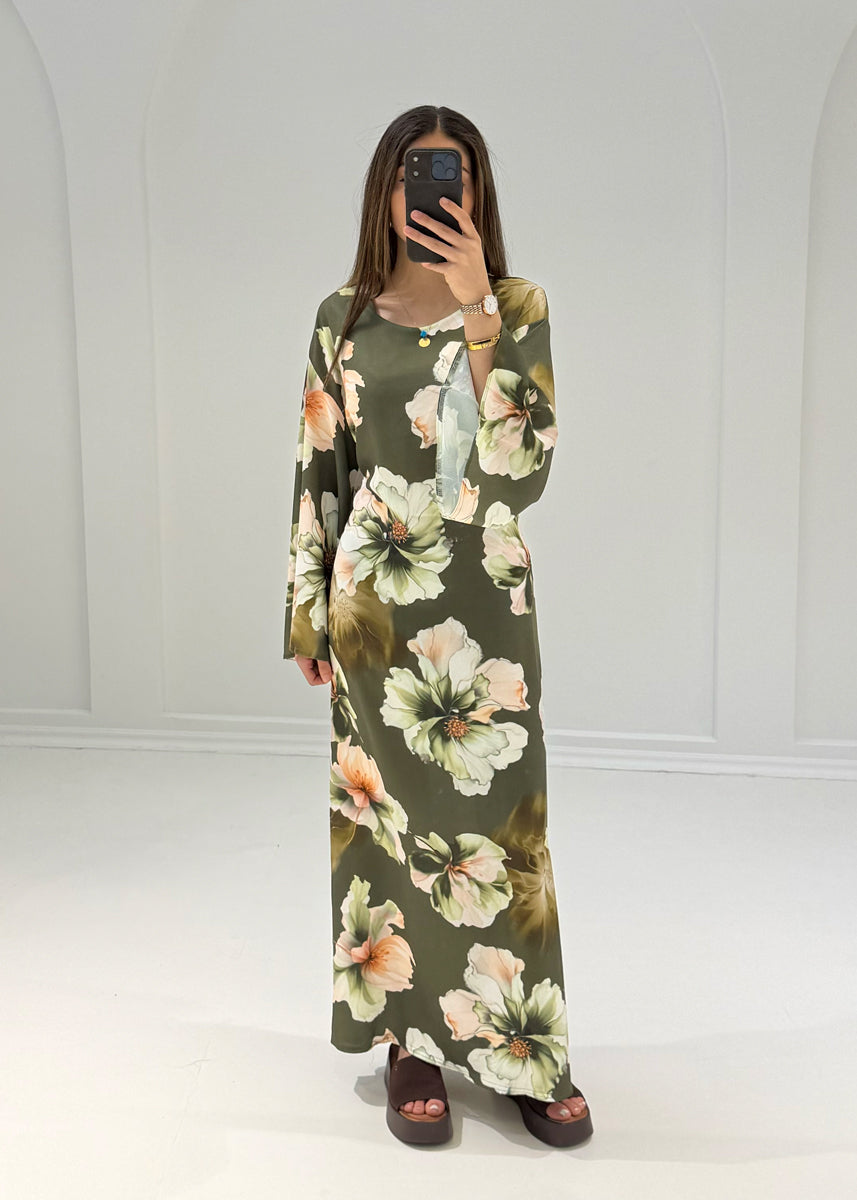 Maxikleid mit Blumenmuster & Bindeband