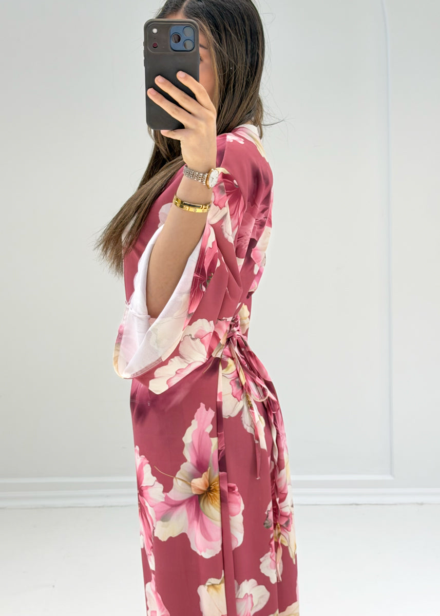 Maxikleid mit Blumenmuster & Bindeband
