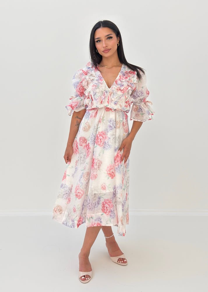 Midikleid mit Volants & Blumenprint - NAHA