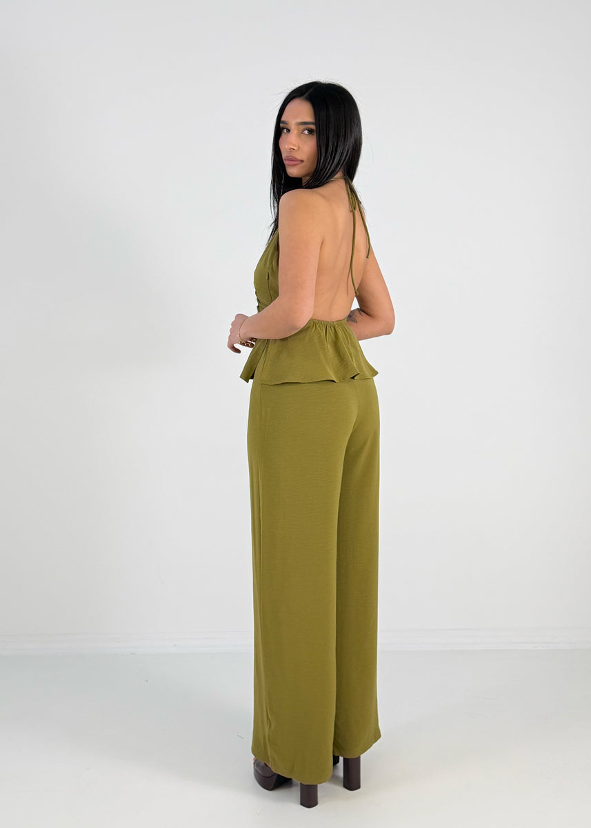 Halterneck Jumpsuit mit weitem Bein
