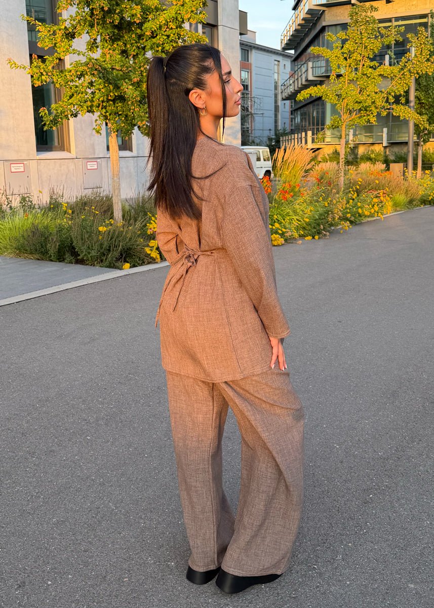 Set mit Bindeband & Goldknopf Taupe - NAHA