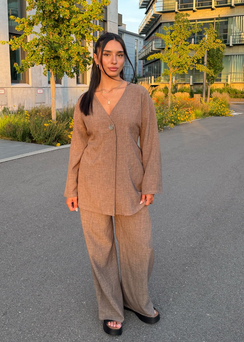 Set mit Bindeband & Goldknopf Taupe - NAHA