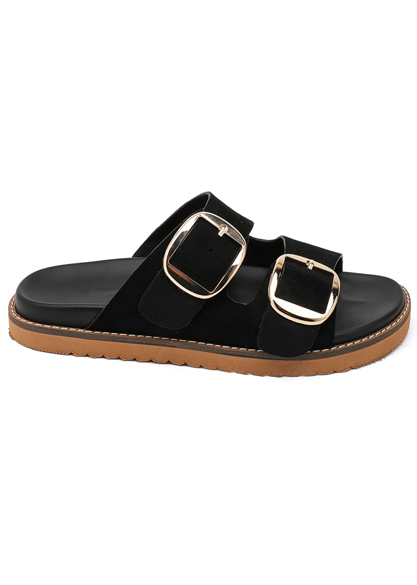 Slides mit doppelten Riemen und Schnallen