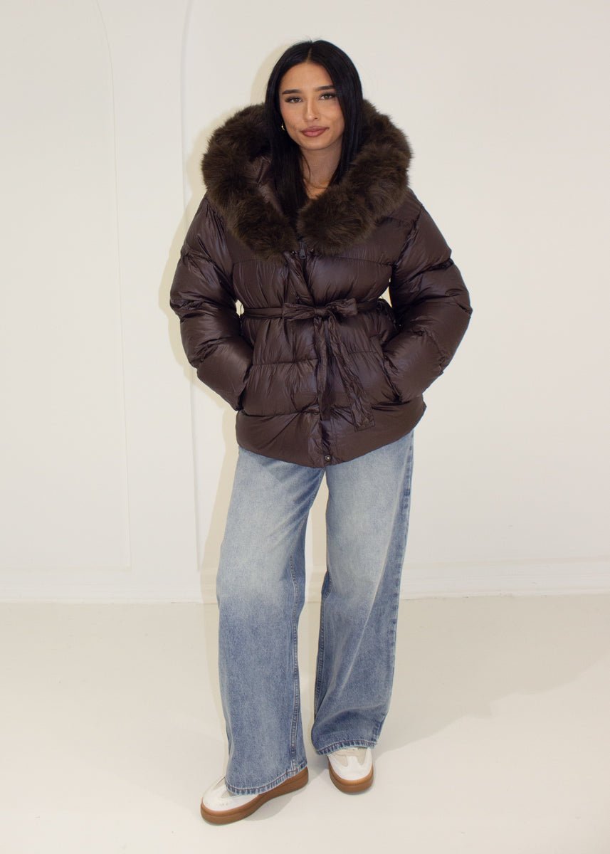 Steppjacke mit Kapuze & Bindegürtel - NAHA