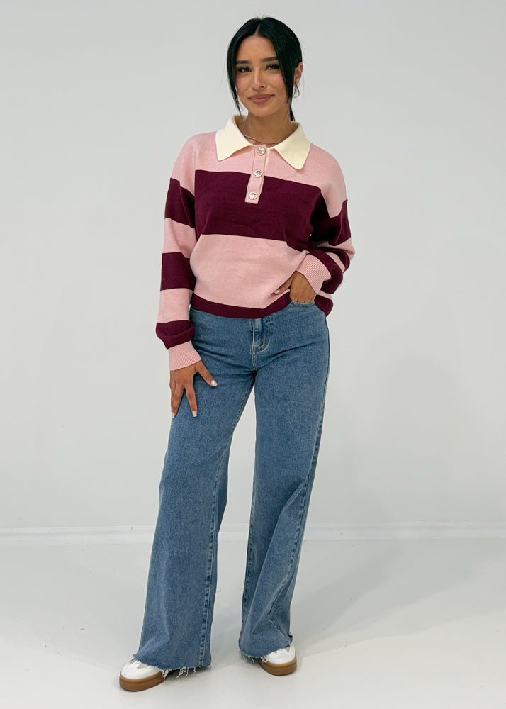 Sweatshirt mit Blockstreifen & Kragen - NAHA