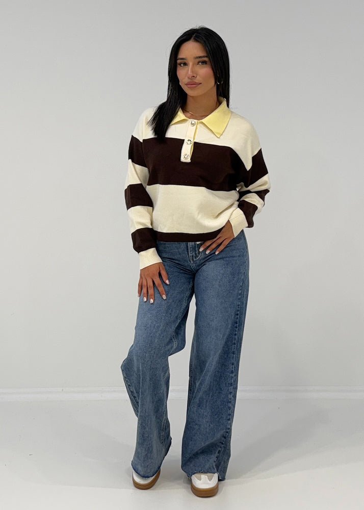 Sweatshirt mit Blockstreifen & Kragen - NAHA