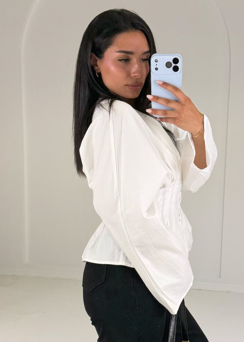 Taillenbluse mit Ballonärmeln Weiß - NAHA