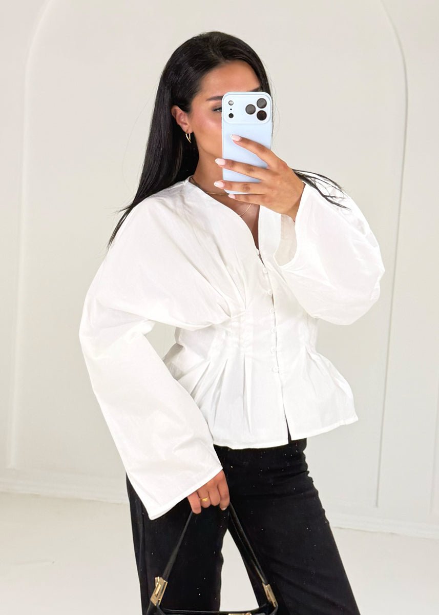 Taillenbluse mit Ballonärmeln Weiß - NAHA
