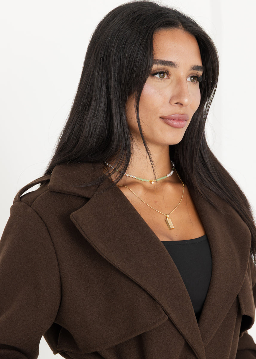 Oversized Trenchcoat Dunkelbraun mit Gürtel