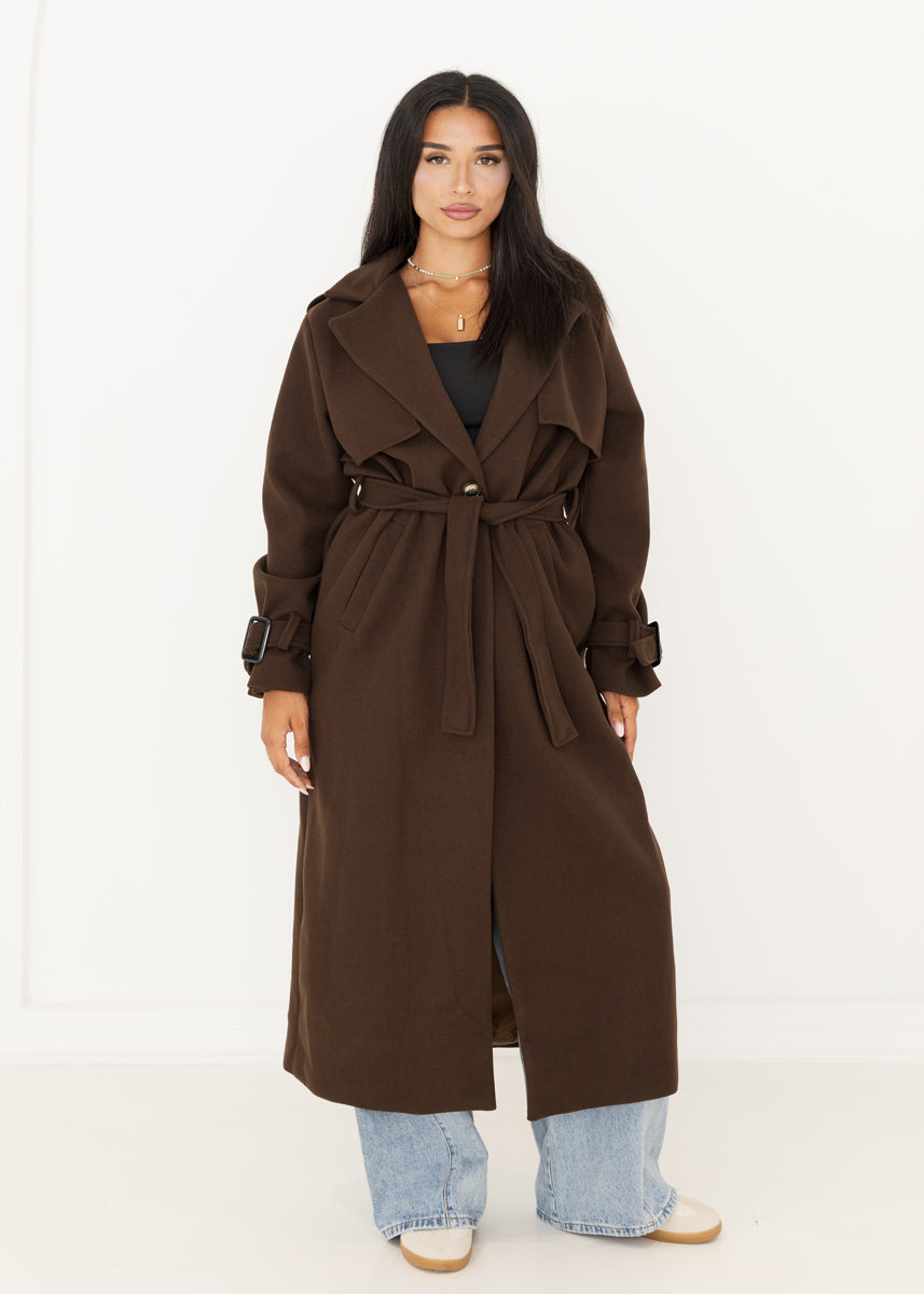 Oversized Trenchcoat Dunkelbraun mit Gürtel