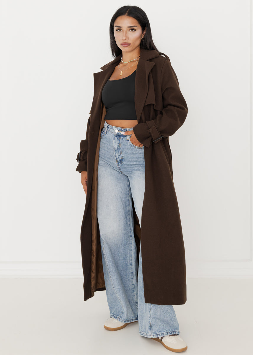 Oversized Trenchcoat Dunkelbraun mit Gürtel