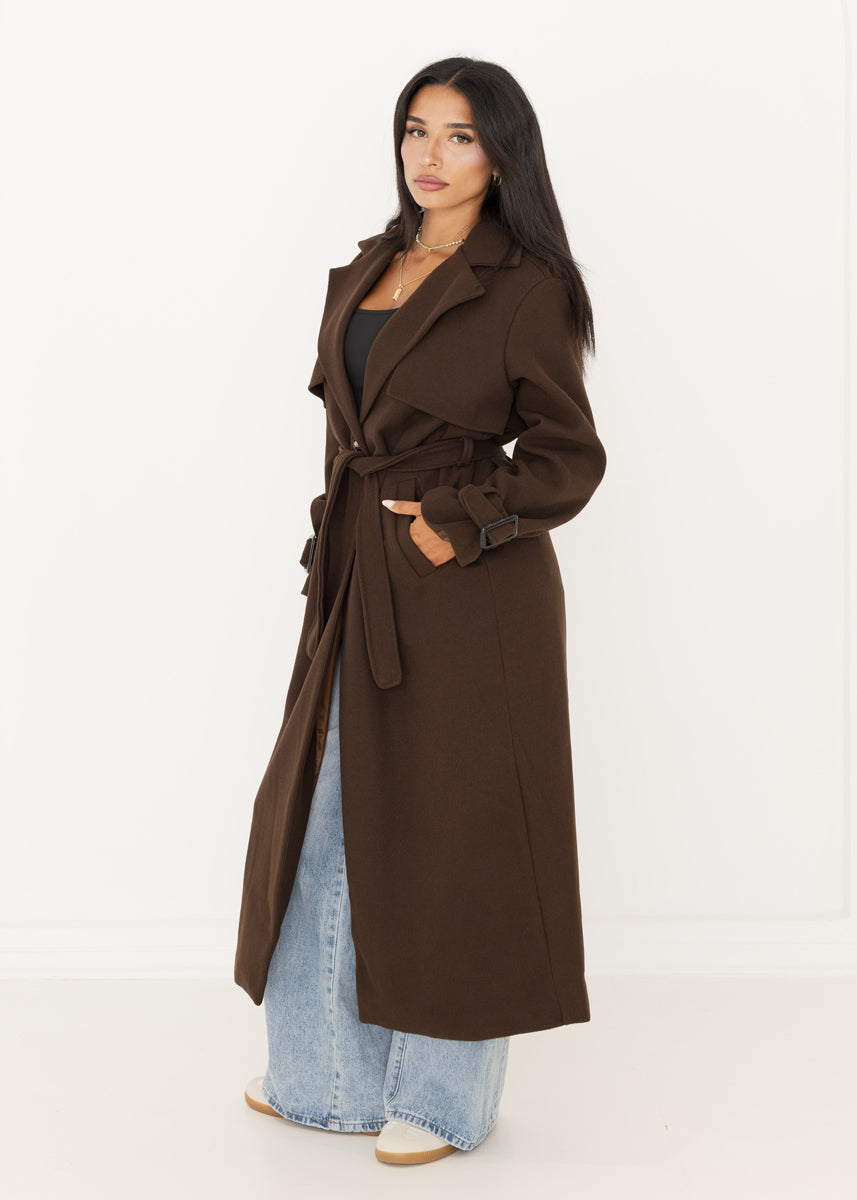 Oversized Trenchcoat Dunkelbraun mit Gürtel