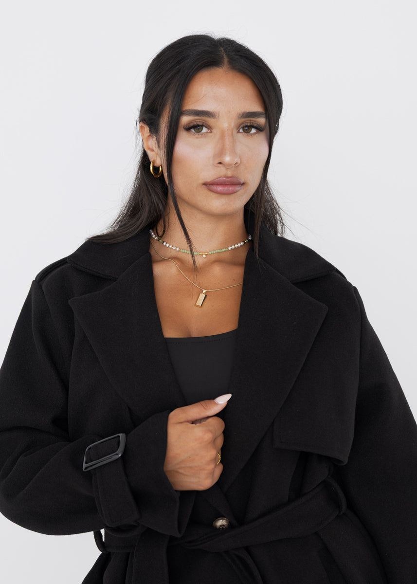 Oversized Trenchcoat Schwarz mit Gürtel