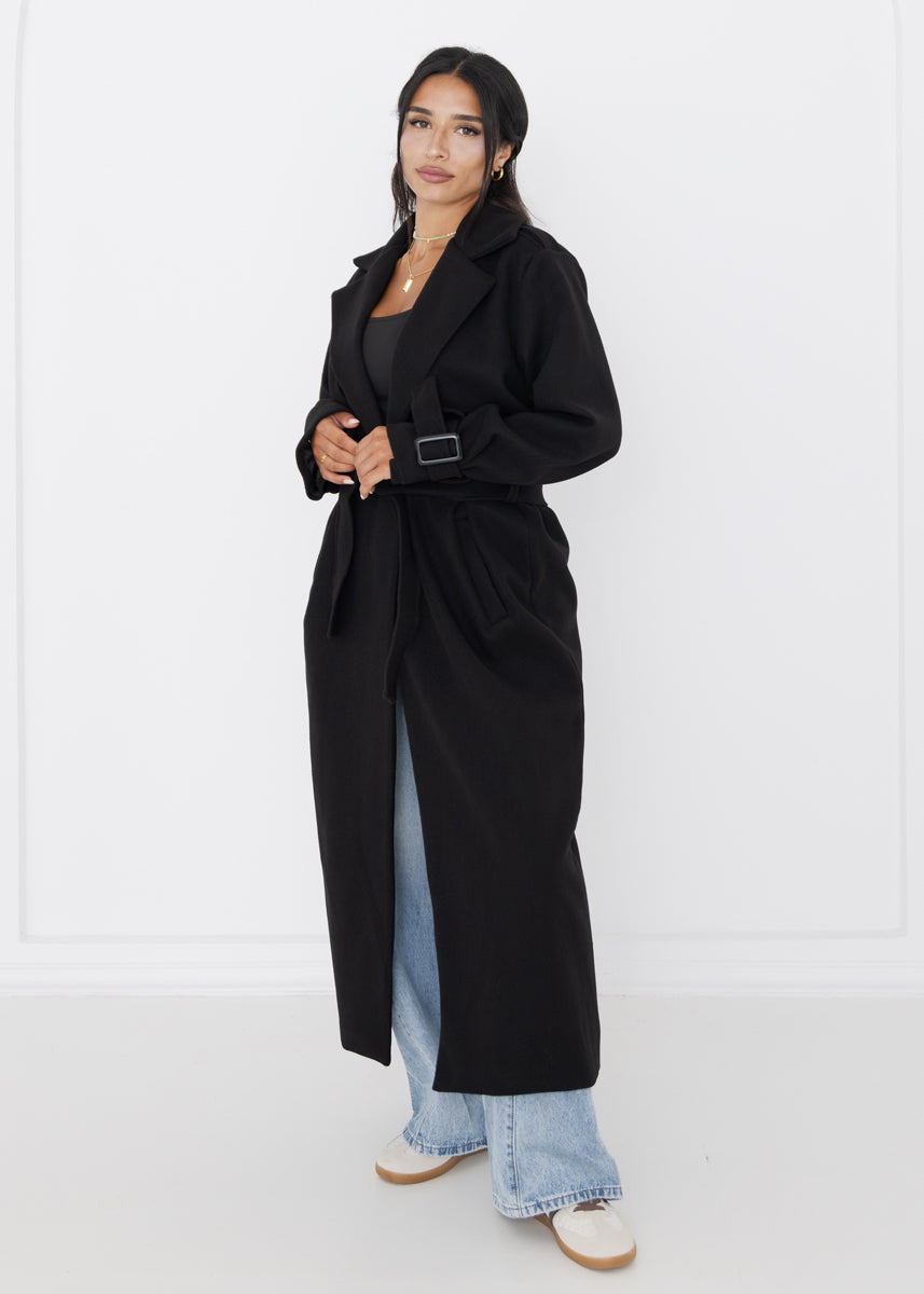 Oversized Trenchcoat Schwarz mit Gürtel